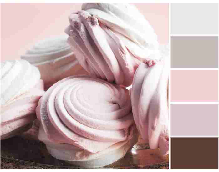 Pastel pink and white color palette with hex codes